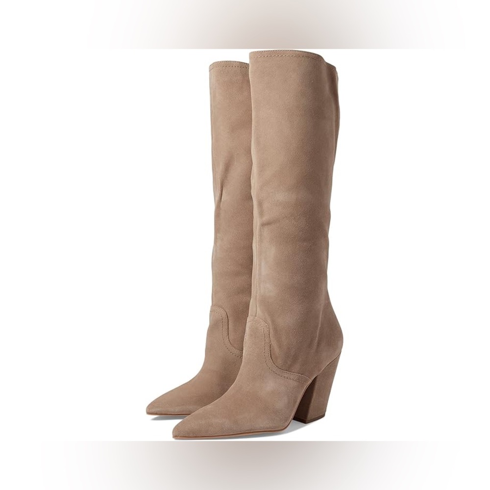 NWT NIB Dolce Vita Nathen Suede Pointed Toe Heeled Boots Mushroom Size 8.5